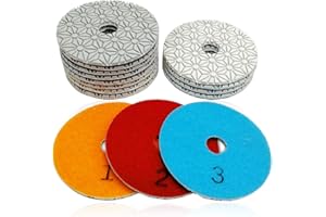 SHDIATOOL 15PCS 4 Inch Diamond Polishing Pads 3-Step 5 Sets for Marble Granite Stone Sanding Disc