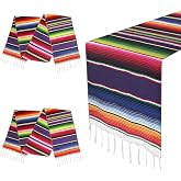 Mexican Table Runner 2 Pack - Serape Zarape Fiesta Tablecloth 14"x108" for Cinco de Mayo Party Decorations - Hand Woven Cotton Fringe - Outdoor Wedding &amp; Taco Tuesday D&eacute;cor