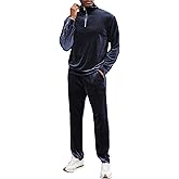 LecGee Men's 2 Piece Long Sleeve Tracksuit Velvet Quarter Zip Shirt Elastic Pant Velour Fall Casual Outfit Sweatsuit Set