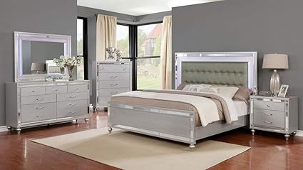 Amazon Com Gtu Furniture Wooden Grey Silver 5pc King Bedroom Set