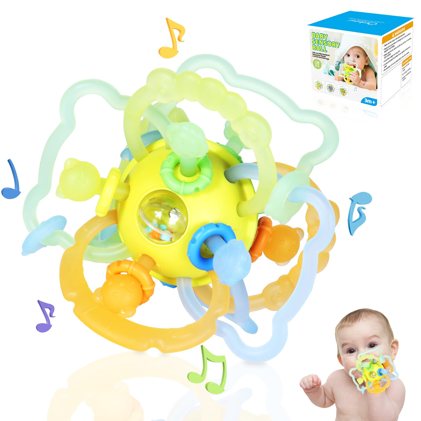 Orzbow Silicone Teething Toys 0-6 Months, BPA-Free Sensory Toys 6-12 Months with Grip Rings, Lightweight Teething Ring Baby Rattles, Ideal Newborn Gift