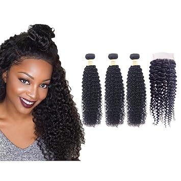 Amazon Com Brazilian Curly Hair Bundles With Lace Closure