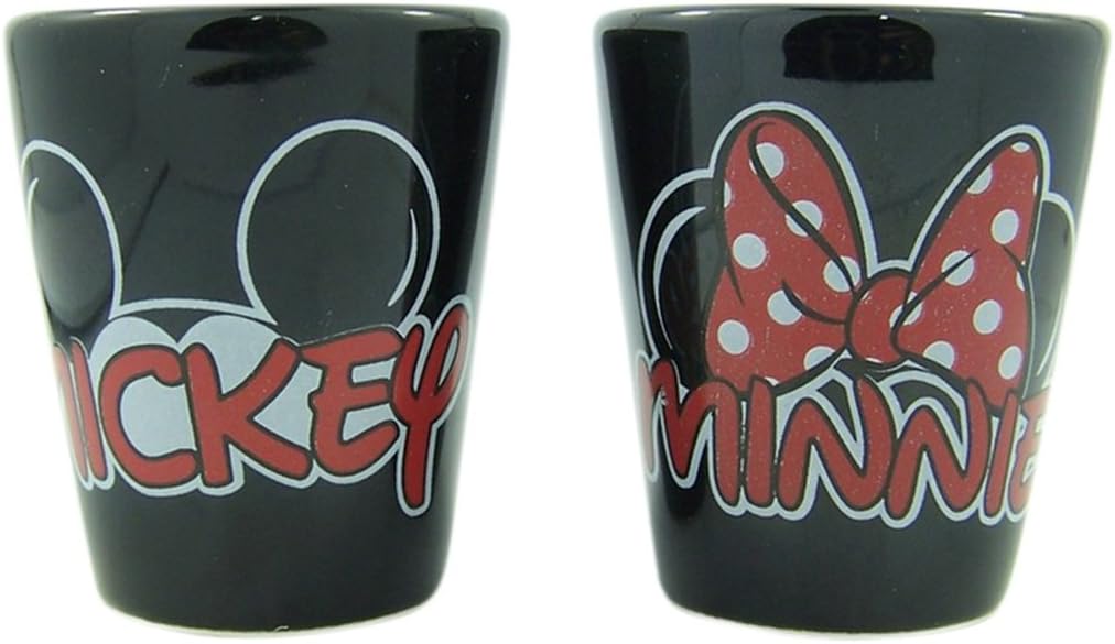 Disney Mickey and Minnie Mouse Black Ceramic Mini Glasses, Set of 2, 2 1/4 Inch