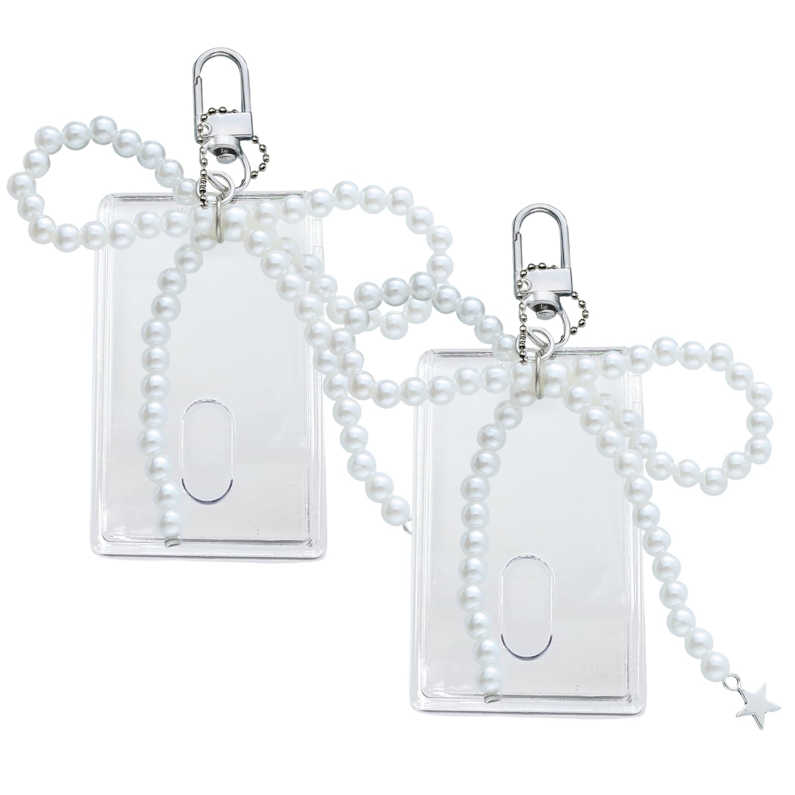 Photo 1 of 2 Sets Photocard Holder Keychain with Pearl Bow, Keychain Badge Holder Cute Photocard Holders, Lightweight Acrylic Bus Card Holders Badge ID Cards Kpop Accessories