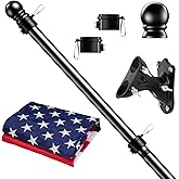 ESTTOP 5 FT Flag Pole Kit with 3x5 American Flag, Tangle Free Spinning Weather Resistant Rustproof Stainless Steel Flagpole with Base for 1" Dia Flag Pole Holder for Outside House, Wall (Black)