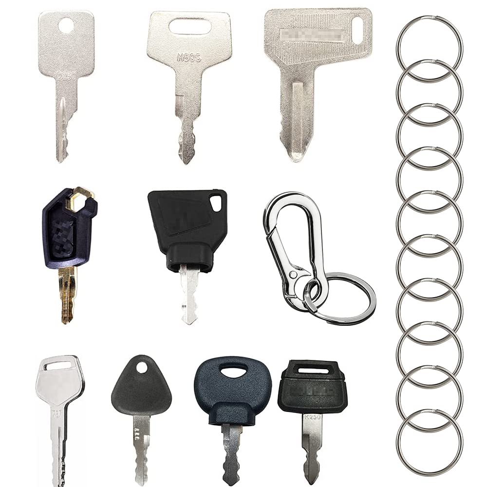 UYUYong 9Pcs Lgnition Starter Key Set Agricultural Vehicle Spare Keys with Key Ring Excavator Machinery Key for Caterpillar Hitachi Kobelco Komatsu Kubota Digger Tractor Dozer Roller