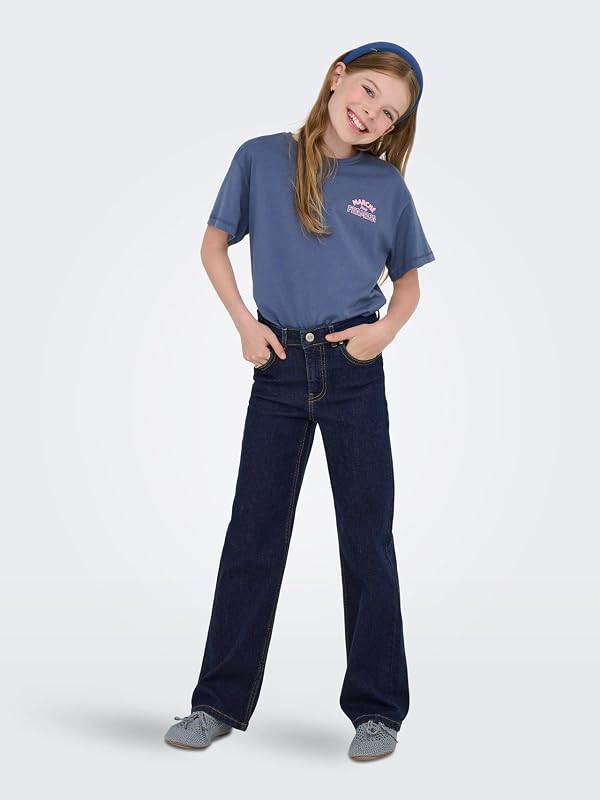 Jeans KOGJUICY de cintura média e pernas largas de corte largo, Azul Ganga Escuro, 7 anos