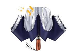 Lejorain Golf Large Inverted Umbrella - Black Big Windproof Heavy Duty Upside Down 54in Compact Car Automatic Folding Reflective Umbrella