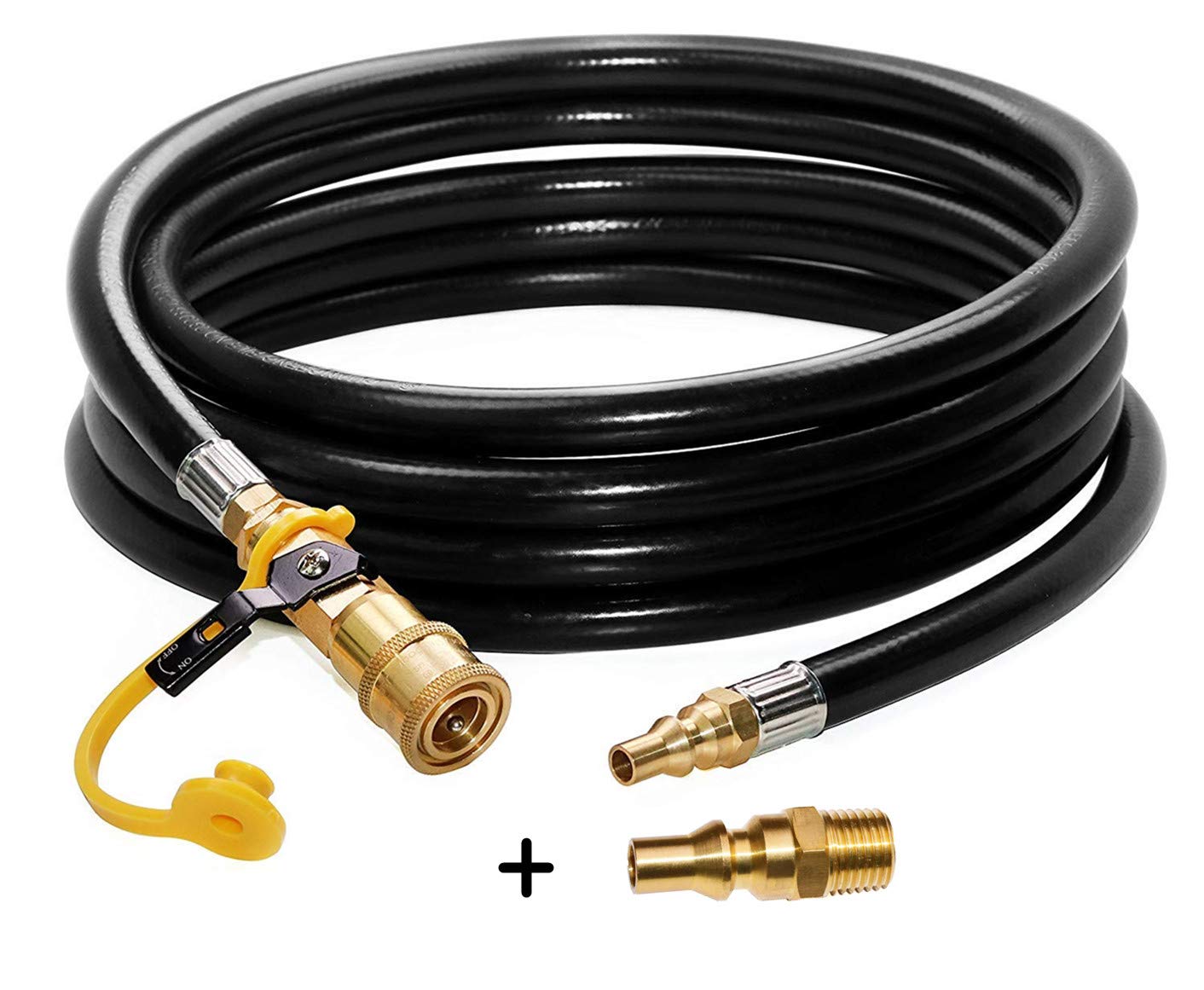 DOZYANT 12 FT RV Propane Quick Connect Hose, RV Quick Connect Propane Hose, Quick Disconnect Propane Hose Extension - 1/4 Inch Safety Shutoff Valve & Male Full Flow Plug for LP Gas Low Pressure System