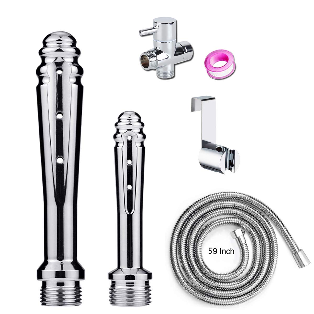 XSEXO Shower Enema System, Portable Bathroom Bidet with 2 Nozzles, 59 Inch Shower Hose, Water Flow Control Valve