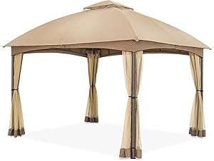 COOL Spot 10 x 12 ft Patio Dome Gazebo w/Mosquito Netting, Two-Tier Vented Top for Backyard Garden Lawn (Beige)