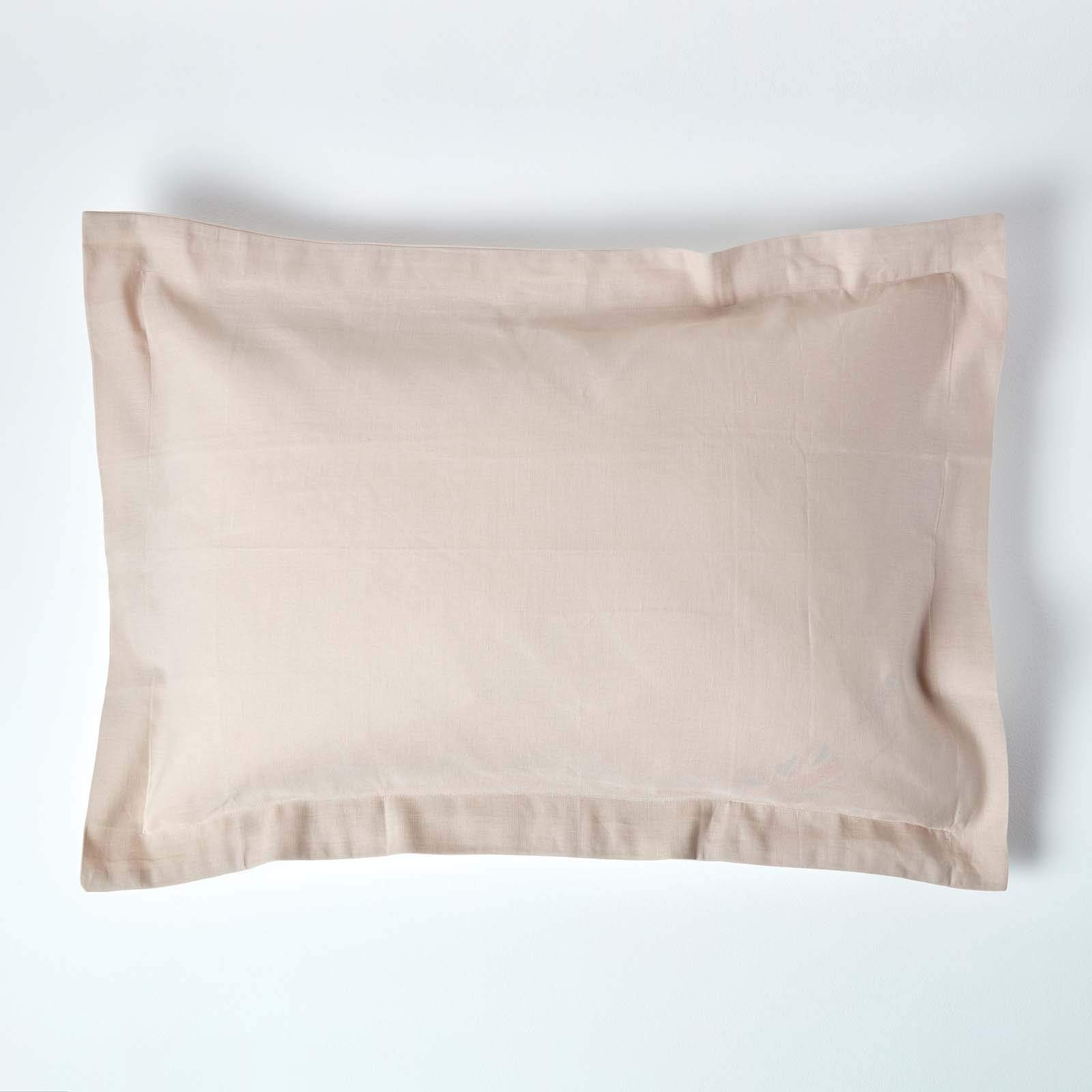 HOMESCAPES Luxury Soft Linen Oxford Pillowcase Plain Natural Textured Natural French Flax Fibre Linen & Pure 100% Cotton Blend Cream Standard Oxford Style Pillowcase