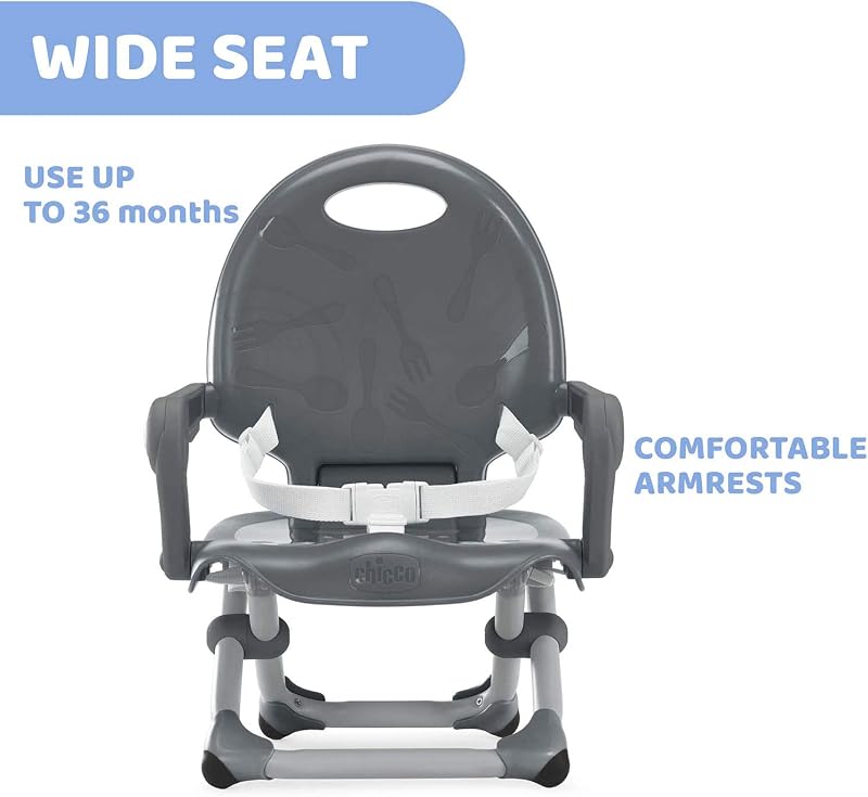 Pocket Snack Rehausseur Chaise Bébé pour Enfants de 6 mois à 3 ans (15 kg), Chaise Haute Portable, Réglable, avec Fermeture Compacte et Plateau Amovible - Dark Grey