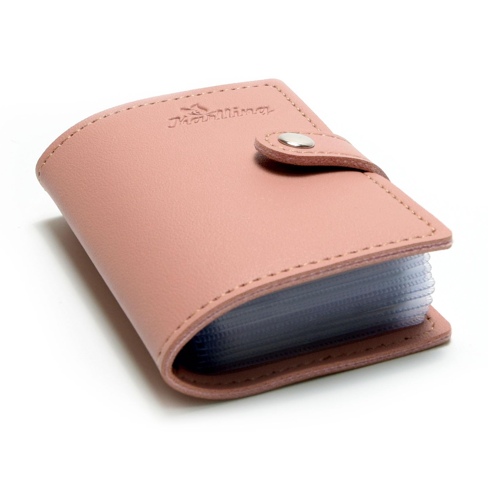 Karlling Pink Luxury Leather Credit Card Wallet for Women, High-Capacity Card Holder, 20 Card Slots, Zipper Closure