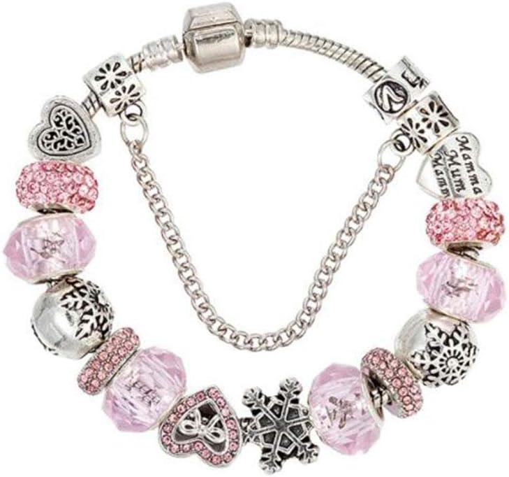 Bracelet, Pink Beaded Bracelet Love Snowflake Ladies Bracelet (Size : 18cm)