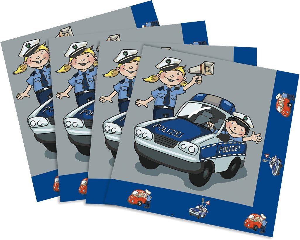 TIB 20 Napkins Police for Theme Party and Children's Birthday Parties / Children's Birthday Party Party Set Boys Napkins Paper Napkins Police Officer Police Car