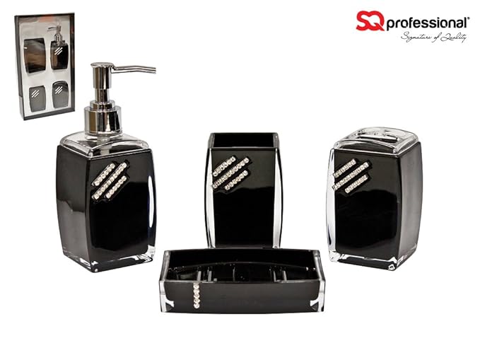 4pc Diamante Bathroom Set (Black) Amazon.co.uk Kitchen & Home