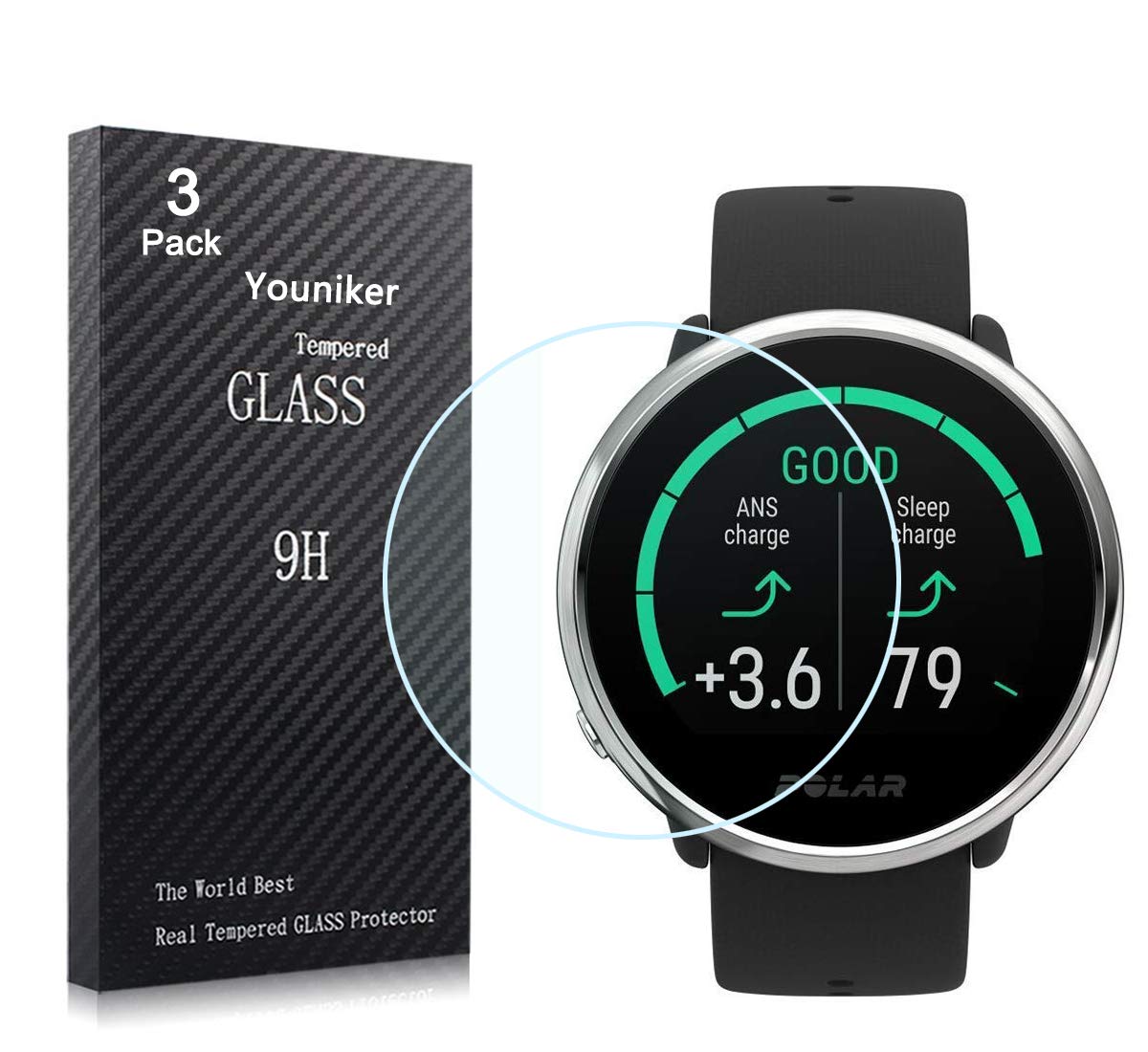 Youniker 3 Pack for Polar Ignite Screen Protectors Tempered Glass for Polar Ignite Fitness Watch Screen Protector Foils Glass Anti-Scratch Anti-Fingerprint Bubble Free