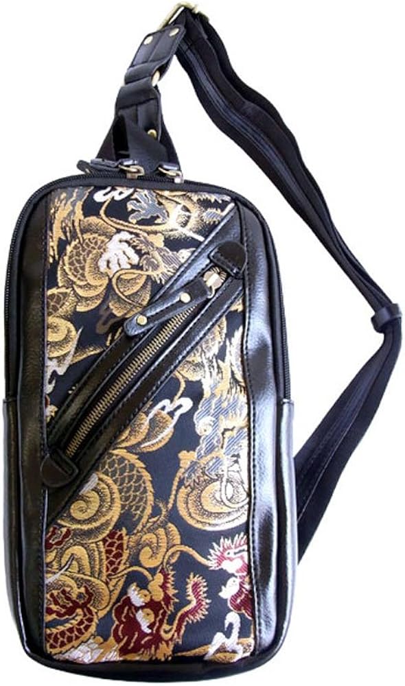 【RP46】【和柄ショルダーバッグ】和柄 ボディバッグ和柄金襴ショルダーバッグ 金龍柄　和柄シザーバッグ　和柄ヒップバッグ