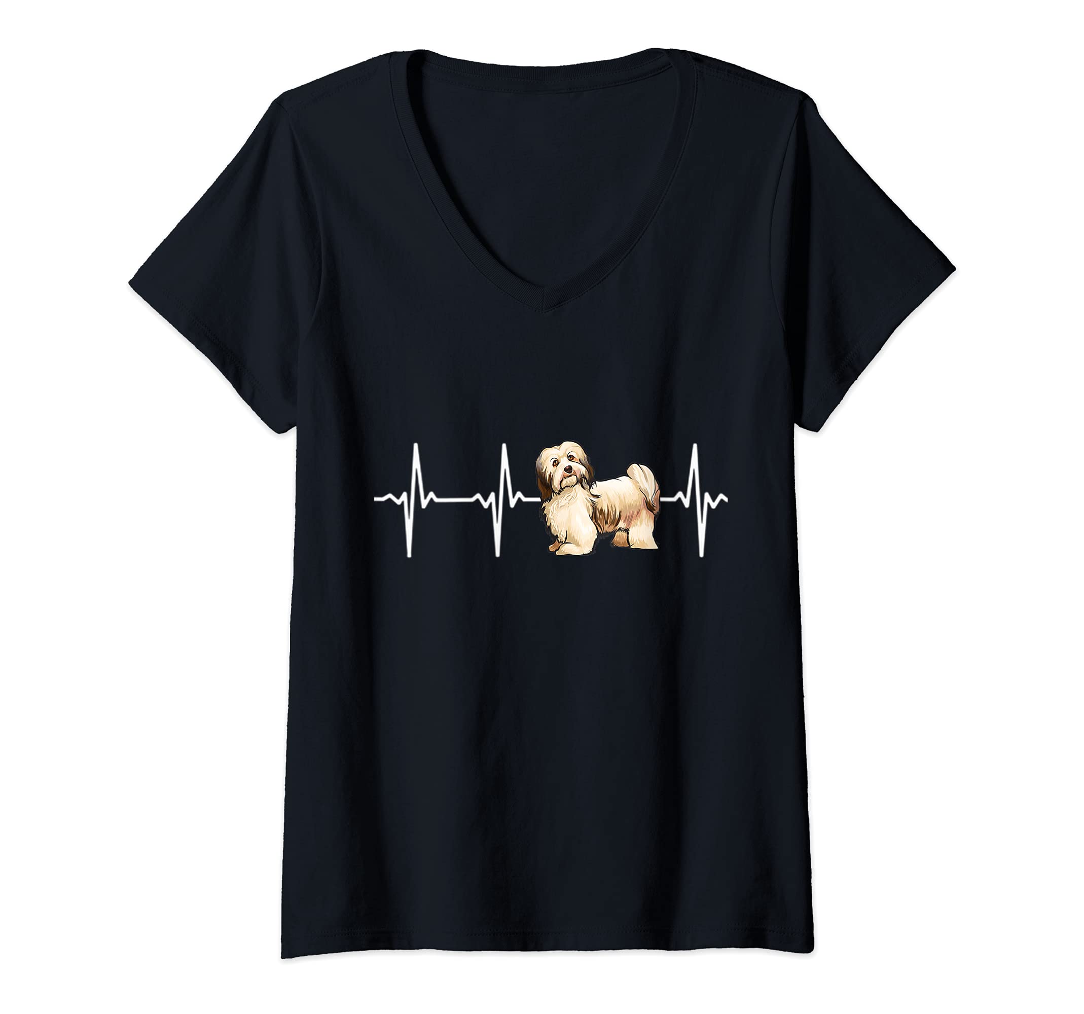 Womens Havanese Heartbeat Love My Dog V-Neck T-Shirt