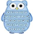 Push Pop Bubble Fidget Sensory Toy, Silicone Stress Relief Popping Toy, ABC Alphabet Owl Shaped Educational Learning Tools for Toddlers Kids Students (Black Letters-Blue)