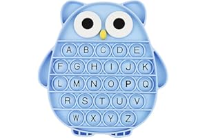 BULINGNA Push Pop Bubble Fidget Sensory Toy, Silicone Stress Relief Popping Toy, ABC Alphabet Owl Shaped Educational Learning Tools for Toddlers Kids Students (Black Letters-Blue)