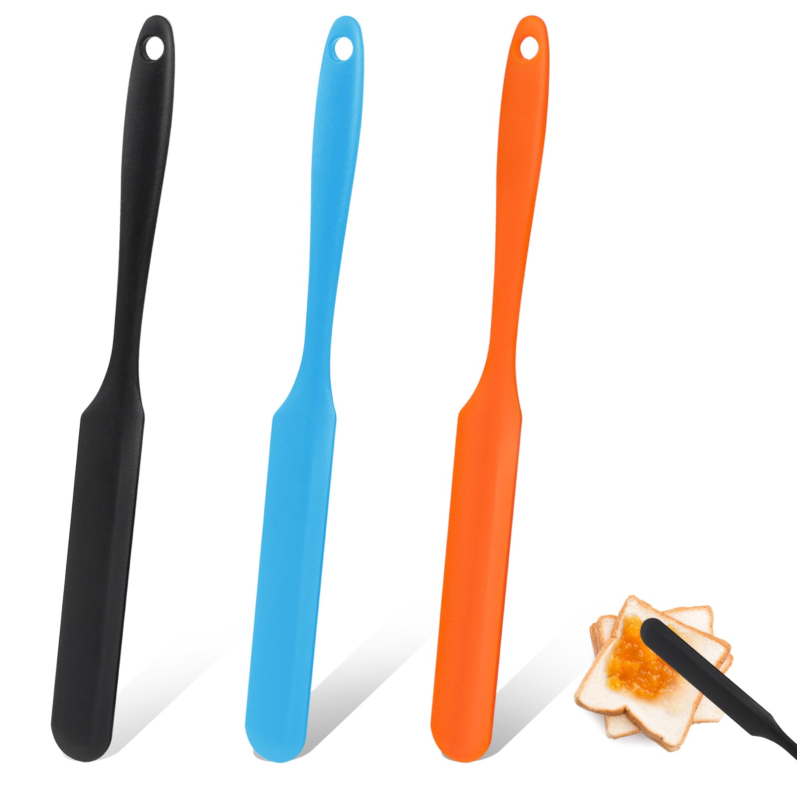 Photo 1 of 3pcs Silicone Jar Spatula Heat Resistant Kitchen Spatulas with Long Handle, Jam Spreader Cake Cream Butter Spatulas Mixing Batter Scraper for Jars Baking Cake Icing(Blue&Orange&Black)