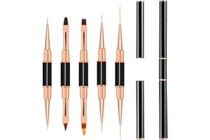 Qianyu 5 Pack Nail Art Brushes Metal Handle Dualended Nail Pen Sizes 5/7/9/11/15/20mm for Professional Nail Art Design Long Thin Line Detail Stripe Brushes Adapt Nail Polish Drawing Design