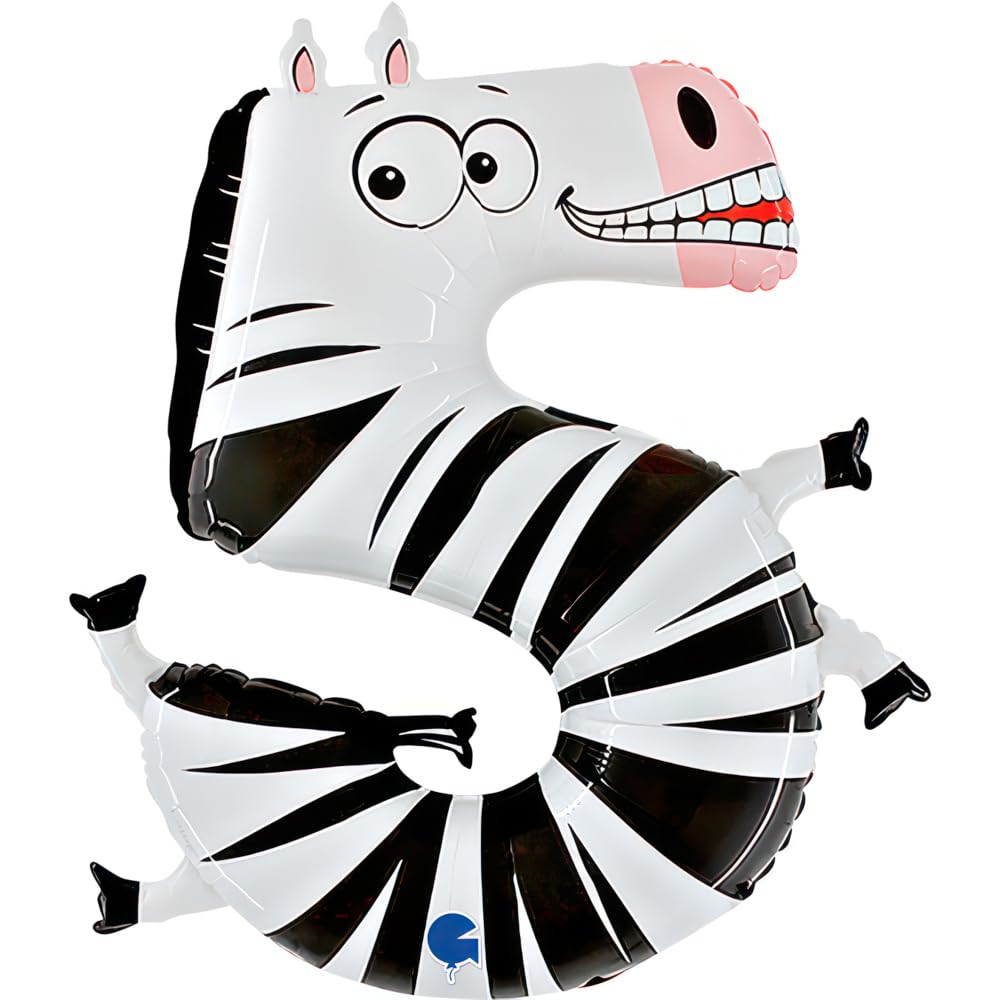 Grabo 45-0WE-P Number 5 Zebra Animaloons Single Pack, Length-40 Inch, Multi Colour, One Size