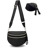 Bum Bags for Women Nylon Crossbody, Spacious Fanny Packs Belt Bag Large Sling Bag with Adjustable Strap (Black)
