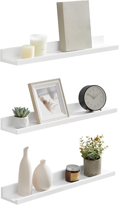 SONGMICS Floating Shelves Set of 2 10 x 80 cm White LWS080W01