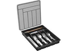 Lifewit Silverware Organizer with Lid, Covered Utensil Tray for Kitchen Drawer and Countertop, Plastic Cutlery and Flatware S