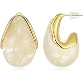 KissYan Acrylic Teardrop Earrings for Women, 14K Gold Plated Resin Chunky Hoop Earrings, Lightweight Hollow Open Drop Hoops Translucent Hypoallergenic Vintage Fashion Jewelry Gifts