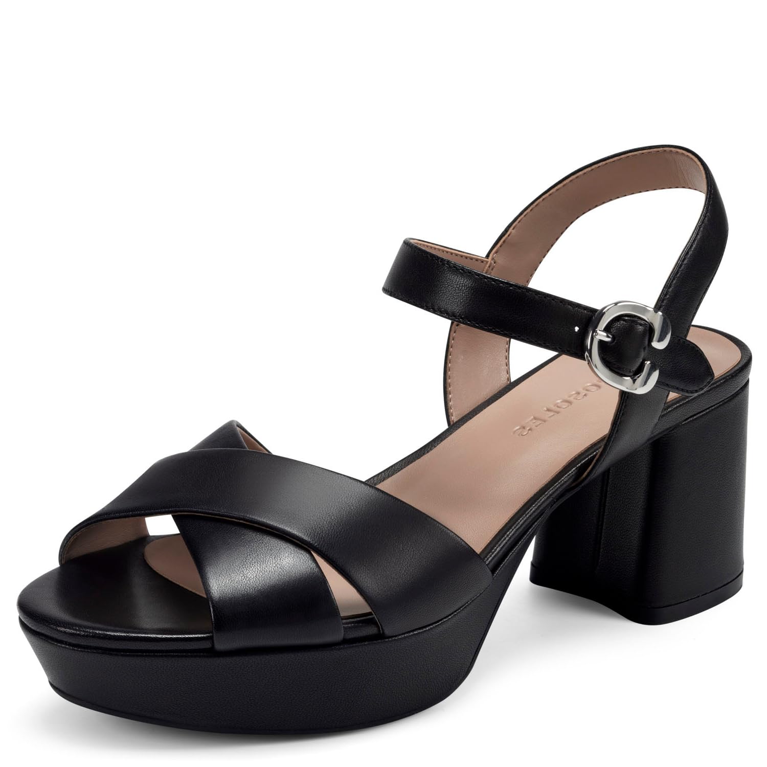 Photo 1 of **INSIDE OF STRAPS ARE DAMAGED, SOME FADING ON SIDES** Aerosoles Women's Cosmos Heeled Sandal, Black Leather, 7