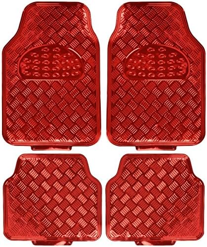 Geared Up 4-Piece Heavy-Duty Aluminum+PVC Red Front and Back Seat Floor Mats for Cars, SUVS, and Trucks, 4 Mats-Driver's Side, Passenger Side, Both Back Seats