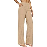 APRDFEU Womens Casual Cotton Linen Pants Lightweight Summer Loose Fit High Waist Straight Leg Plus Size Solid Lounge Trousers