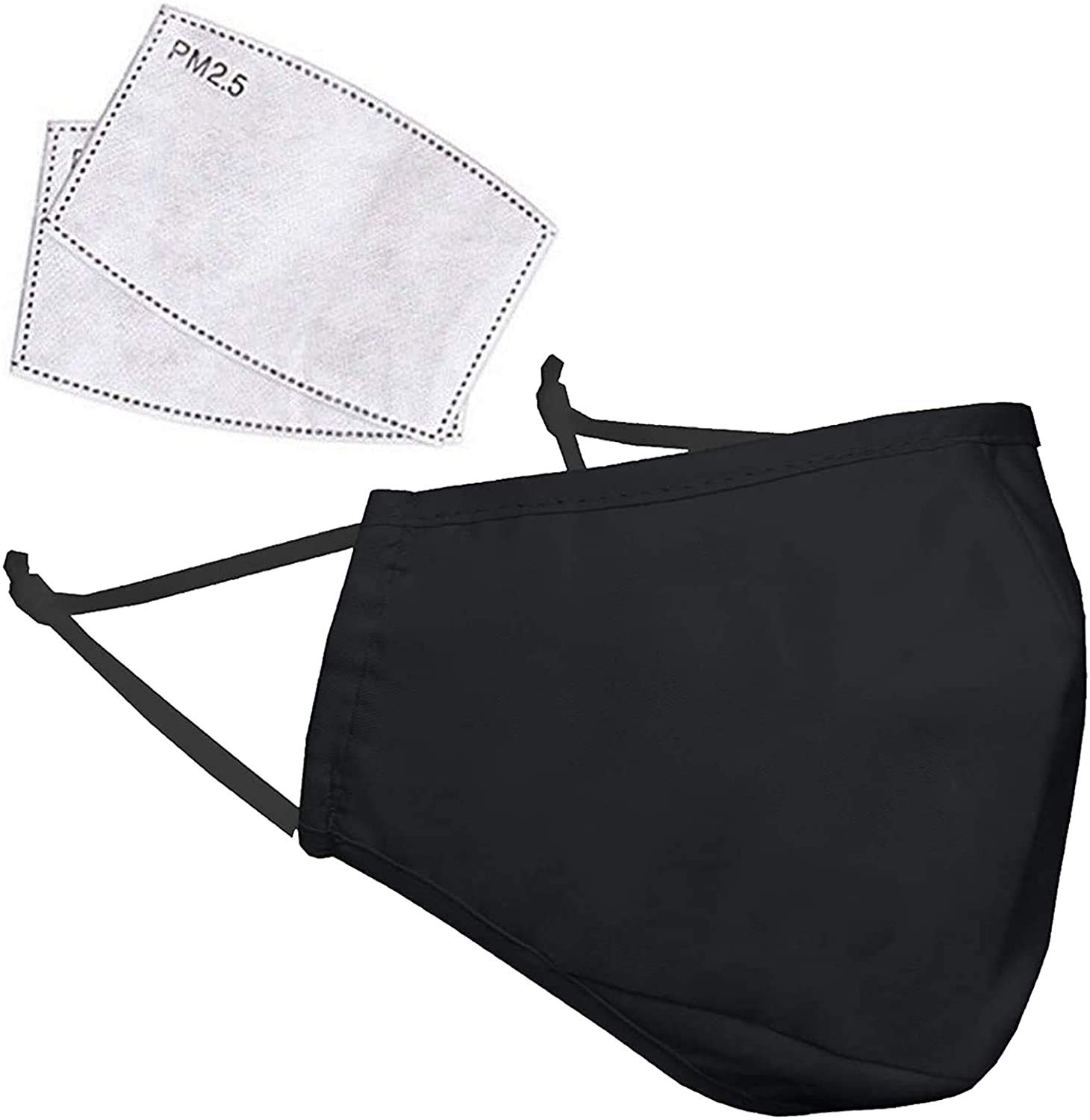 H&S Professional Cotton Face Cover with 2x Carbon Air Filters - Washable & Reusable Face Mouth Protector with Adjustable Straps (Black)