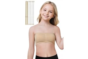 DANSHOW Girls Seamless Bandeau Bra for Teen Girls Training Sport Crop Top with 2 Pairs of Clear Straps, Chest Padding