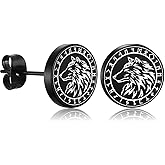 Gothic Wolf Stud Earring for Men Women Viking Rune Black Punk Fashion Piercing Tragus Ear Studs Stainless Steel Retro Jewelry Hip Hop Style Gift for Hypoallergenic Sensitive Ear for Boyfriend