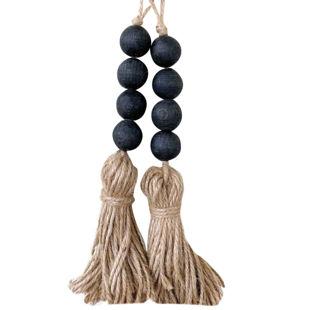 IMIKEYA 2pcs Black Wood Beads Garland with Large Tassels Wooden Bead String Rustic Farmhouse Beads Prayer Beads Door Bead Garland Hanging Decor for Door Window Decor