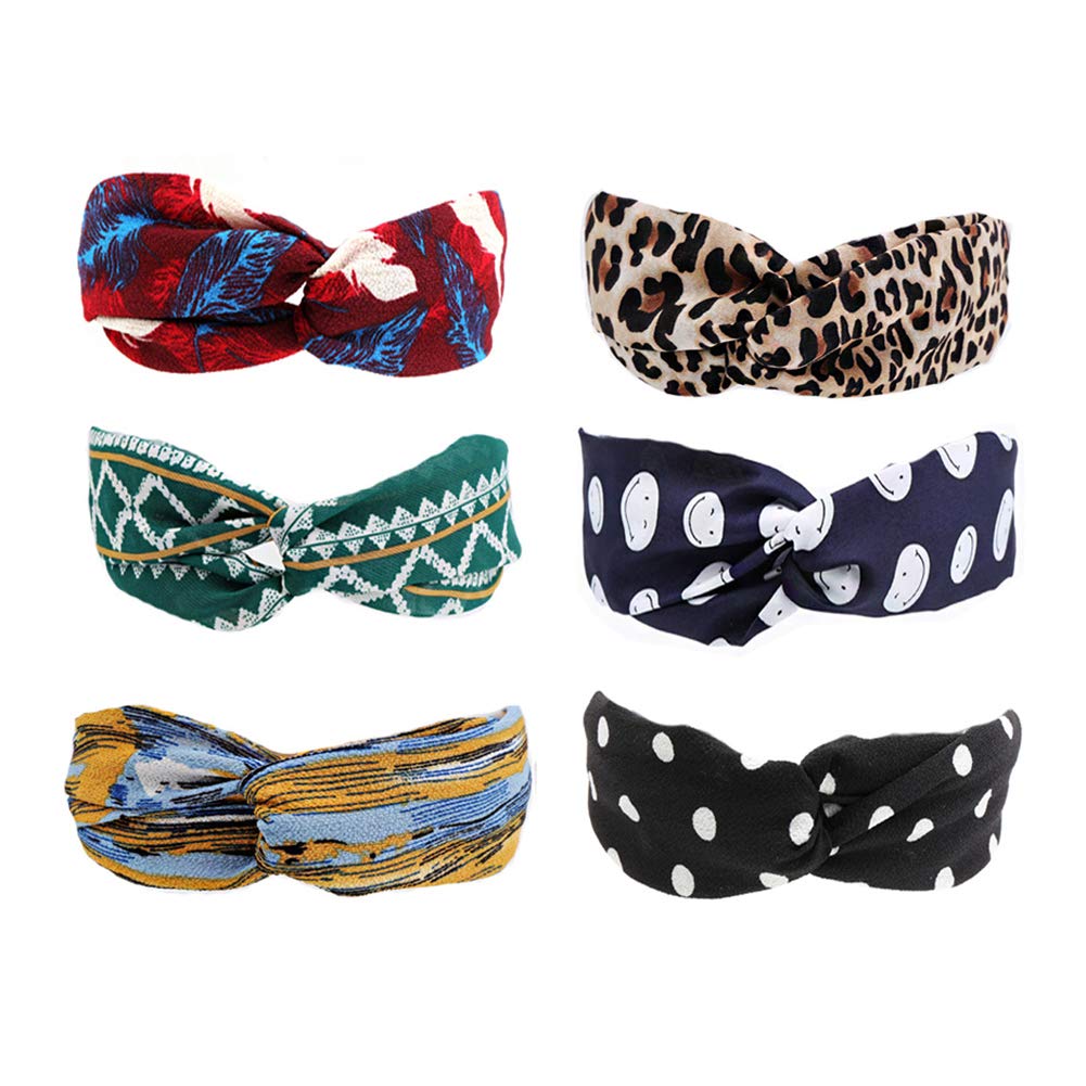 Headbands for Women Girls, 6 Pcs Elastic Makeup Hair Bands, Women's Vintage Headband Hair Band, Twisted Wide Head Scarf Yoga Hairbands Hair Accessories