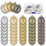 Maicreafie 80 Pcs Pendant Trays Kit, Including 40 Pieces 5 Colors Pendant Trays Oval Bezels with 40 Pieces Glass Dome Tiles for Crafting DIY Jewelry Making