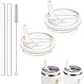 Tianhengyi 30 OZ Tumbler Lid Replacement Compatible with Stanley Quencher, 2 Pack Spill Proof Flip Straw Lids, Leakproof Top Cover Compatible for Stanley Cup Accessories, White+Cream