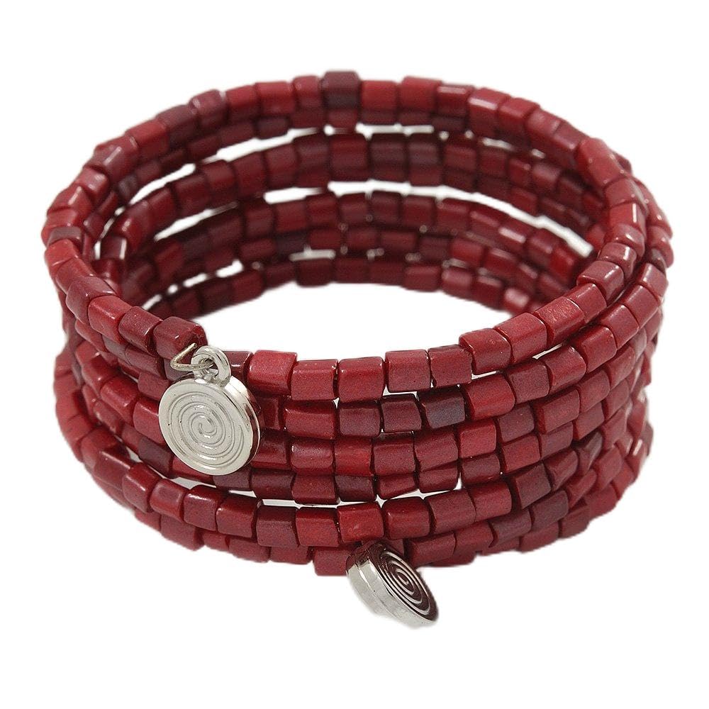 Avalaya Garnet Red Acrylic Bead Multistrand Coiled Flex Bracelet Bangle - Adjustable