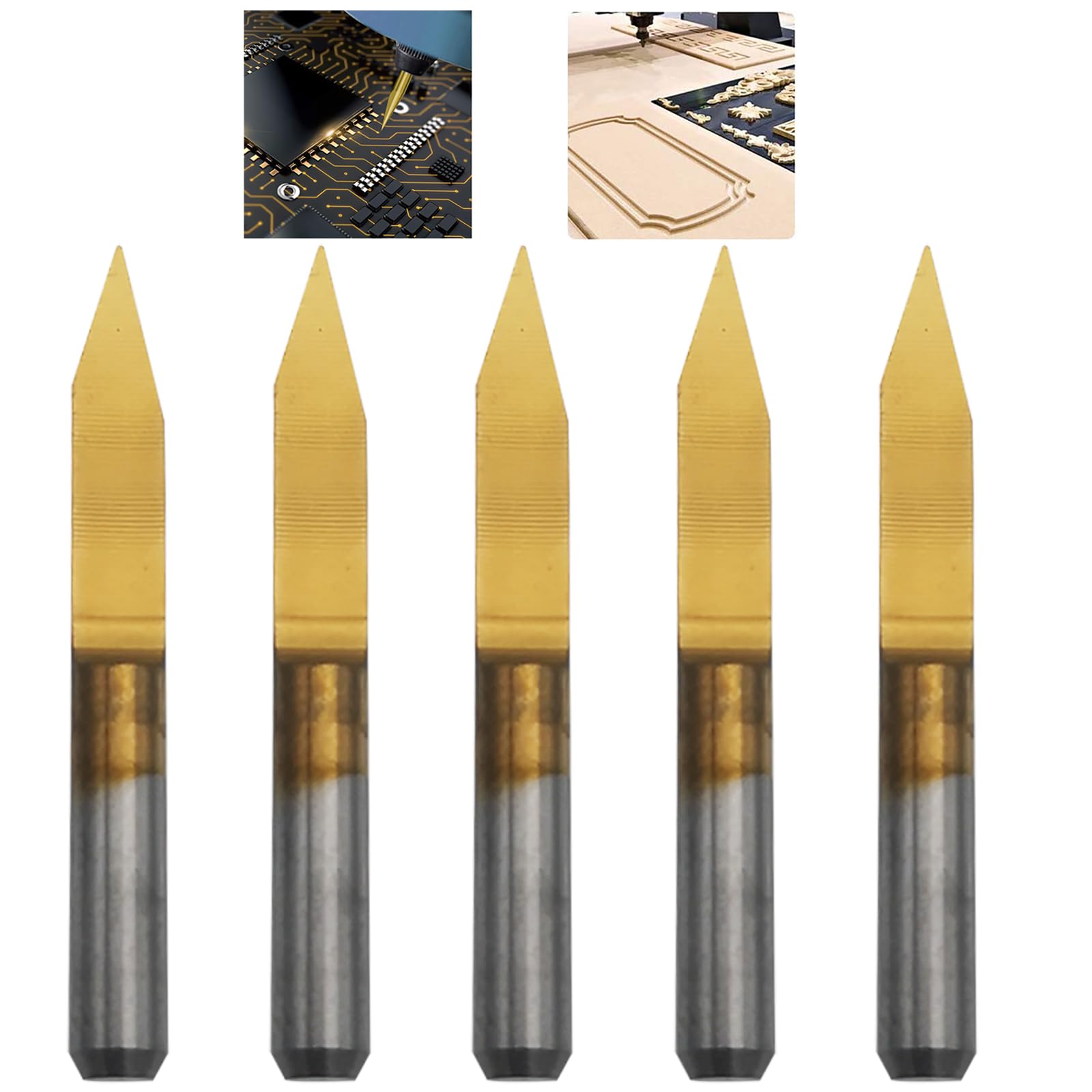CESFONJER 5 Pcs Carbide PCB Engraving Bits, Titanium Coat Engraving Bits, 3.175mm Engraving CNC Bit Router Carving Tool 30° Tip 0.1mm — image 1