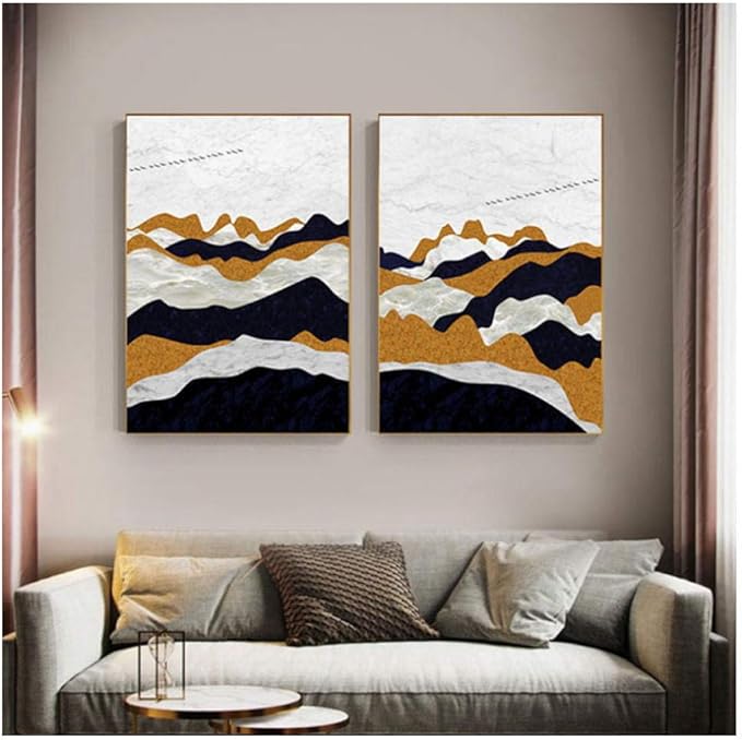 Amazon.com: Mountain Range View Canvas Painting Fashion Black Golden