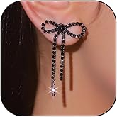 Black Bow Earrings for Women Trendy Rhinestone Dangling Sparkly Wedding Earrings for Brides Black Earring Bow Jewelry