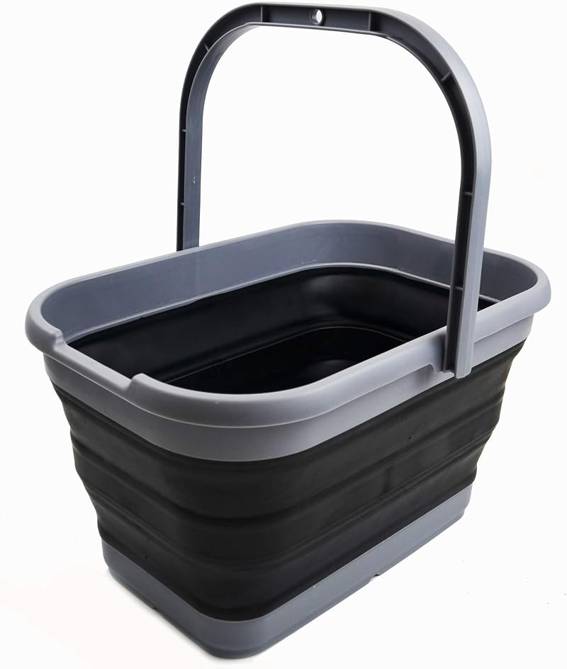 SAMMART 12L Collapsible Rectangular Handy Basket Grey Black