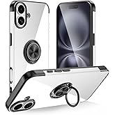 Tnarru Designed for iPhone 16 Clear Case with Stand [Magnetic Ring Holder Kickstand] Soft TPU Bumper Non-Yellowing Anti-Scratch Lightweight Slim for iPhone 16 Case Black