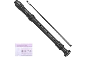 Hanaoyo Soprano Recorder Instrument German Style C Key 8 Holes, Recorder Instrument for Beginners School Student with Cleaning Rod, Fingering Chart (Black)